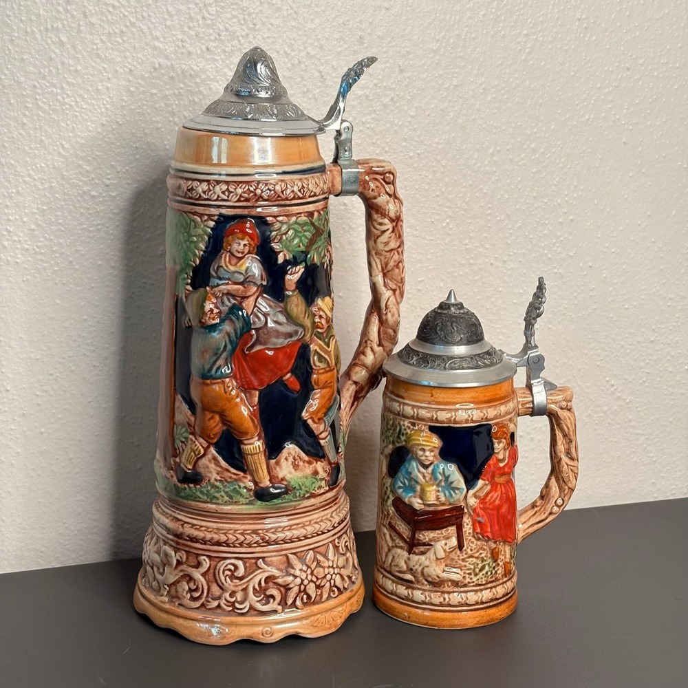 Toyo Musical Beer Stein Set Unisex OS Brown Excellent Vintage Japan 2pc